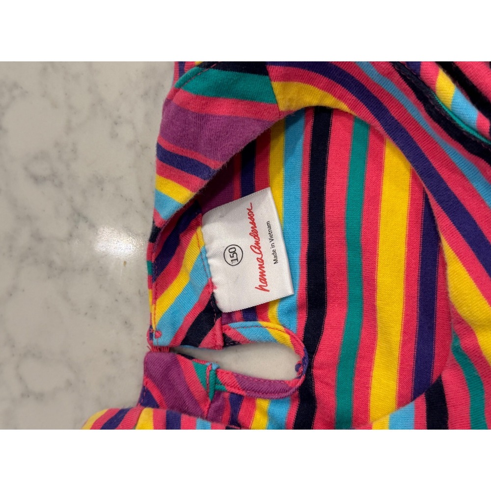 Hanna Andersson Girls Multi Color Stripe Long Sleeve Cotton Dress Size 150 - Picture 3 of 6
